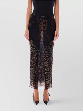Jean Paul Gaultier Sheer Leopard-Print Maxi Skirt in Black and Brown